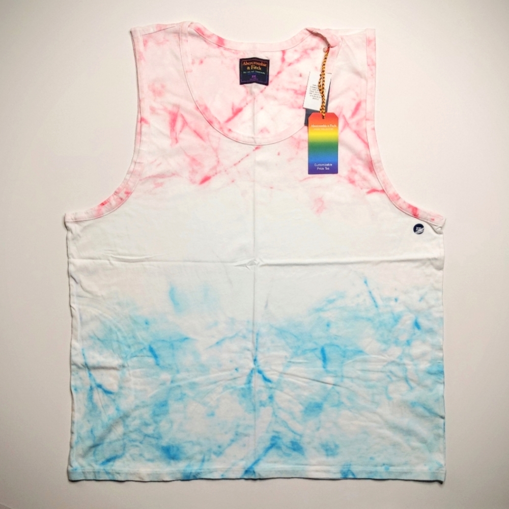 Abercrombie & Fitch Pride Tank Top Shirt XXL Tie Dye LGBTQ Trans Flag Pink Blue